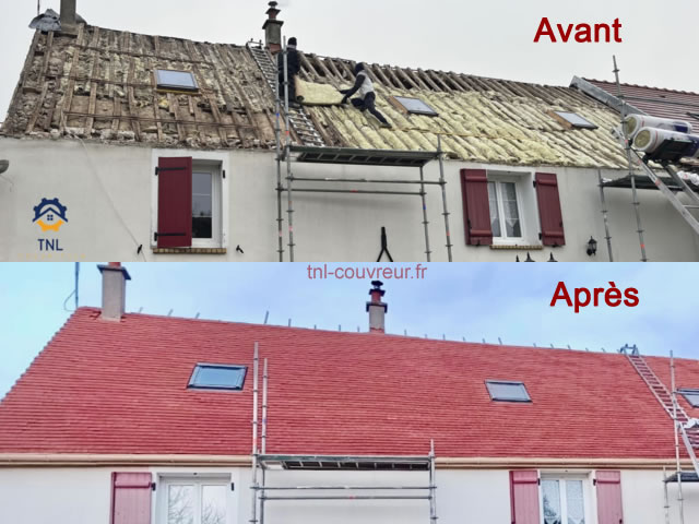 Rénovation de toiture par nos artisans couvreurs : avant et après les travaux. 